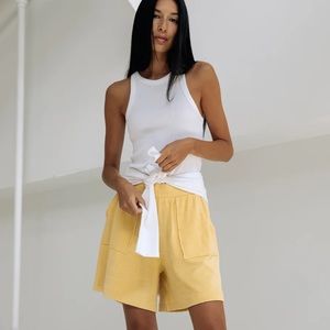 Everyday Elastic-Waist Bermuda Shorts in Soft Yellow